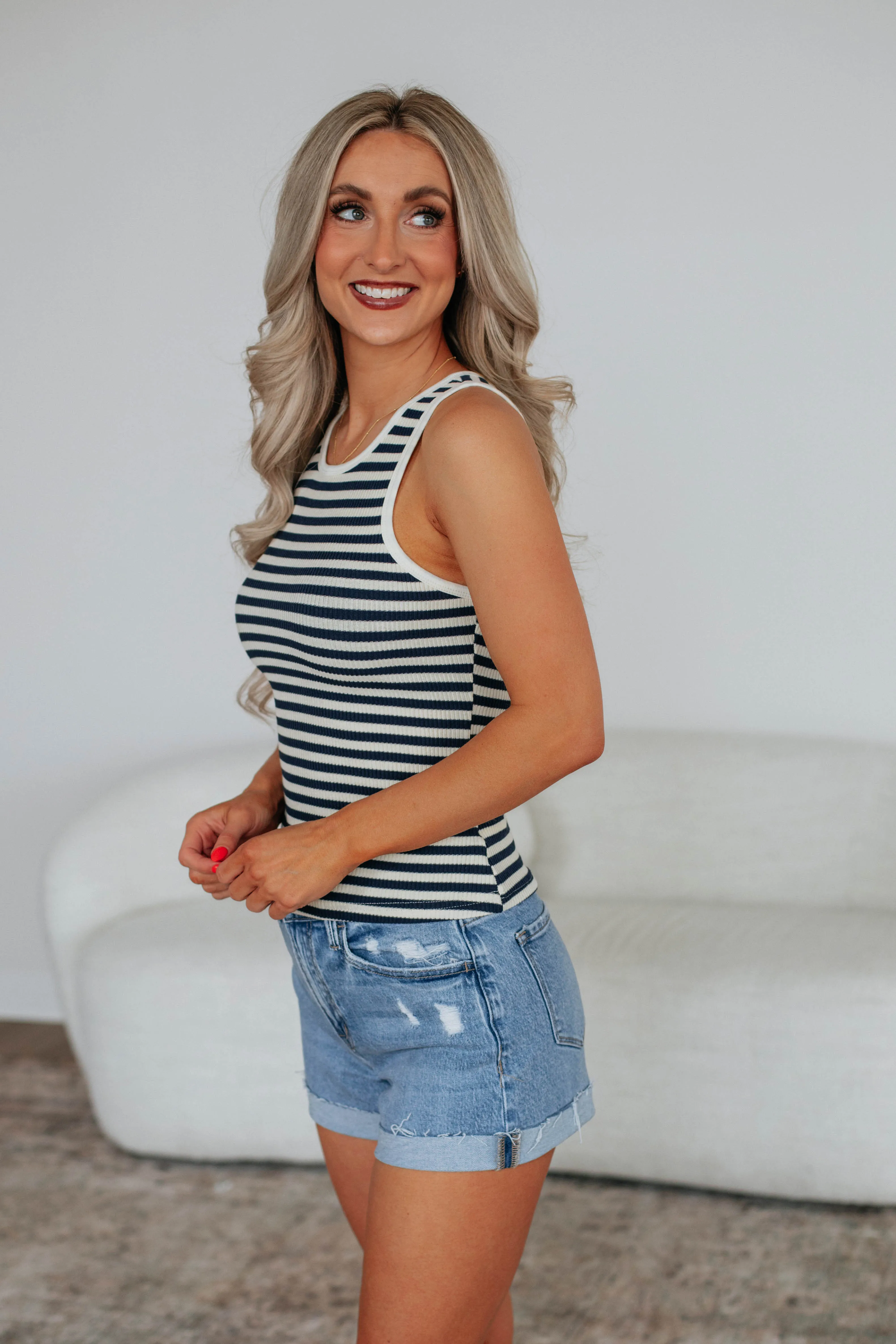 farmers Fresh Smooth Kayce Striped Tank - Navy Mix