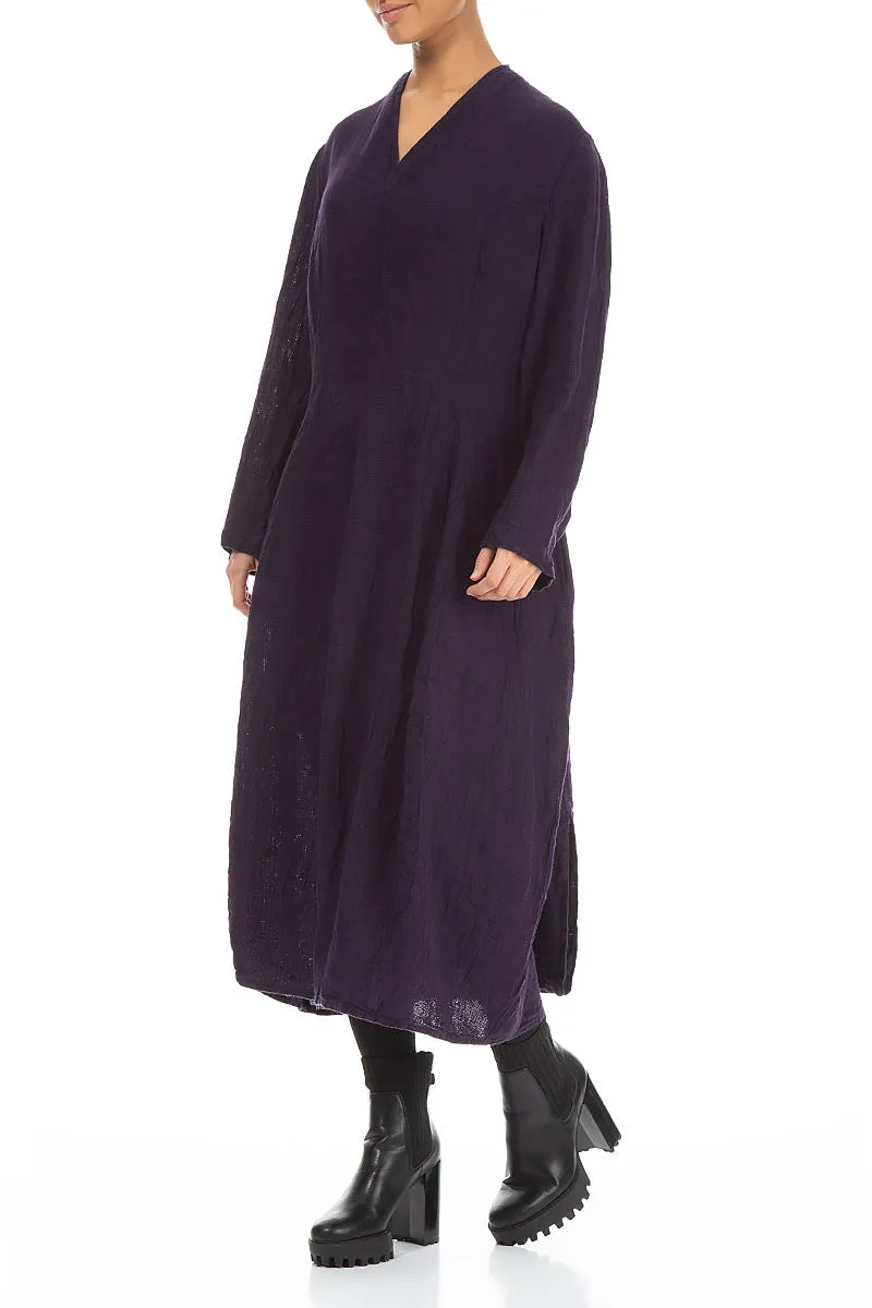 V-Neck Royal Purple M??lange Linen Dress Epic Glow Casual Footwear