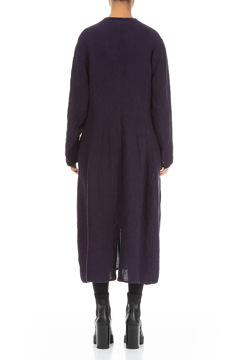 V-Neck Royal Purple M??lange Linen Dress Recycled Polyester Blend