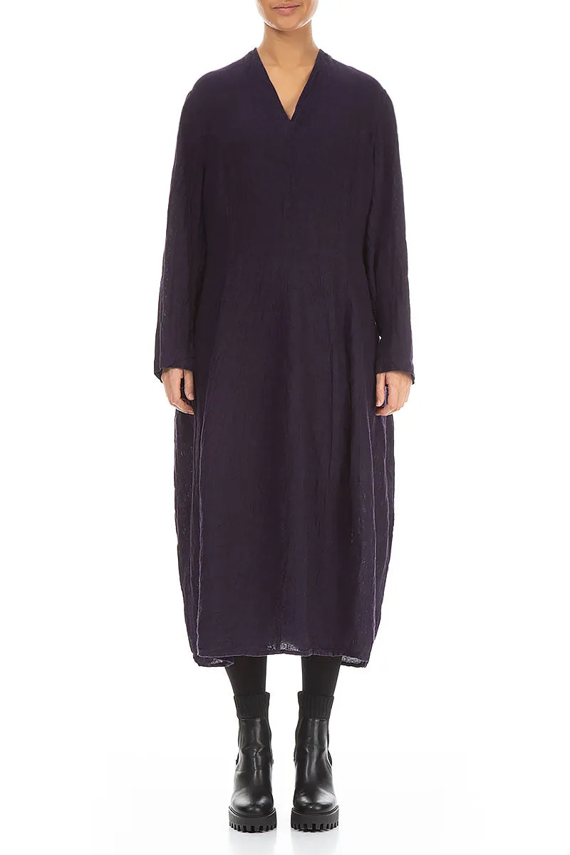 V-Neck Royal Purple M??lange Linen Dress Fresh Glow