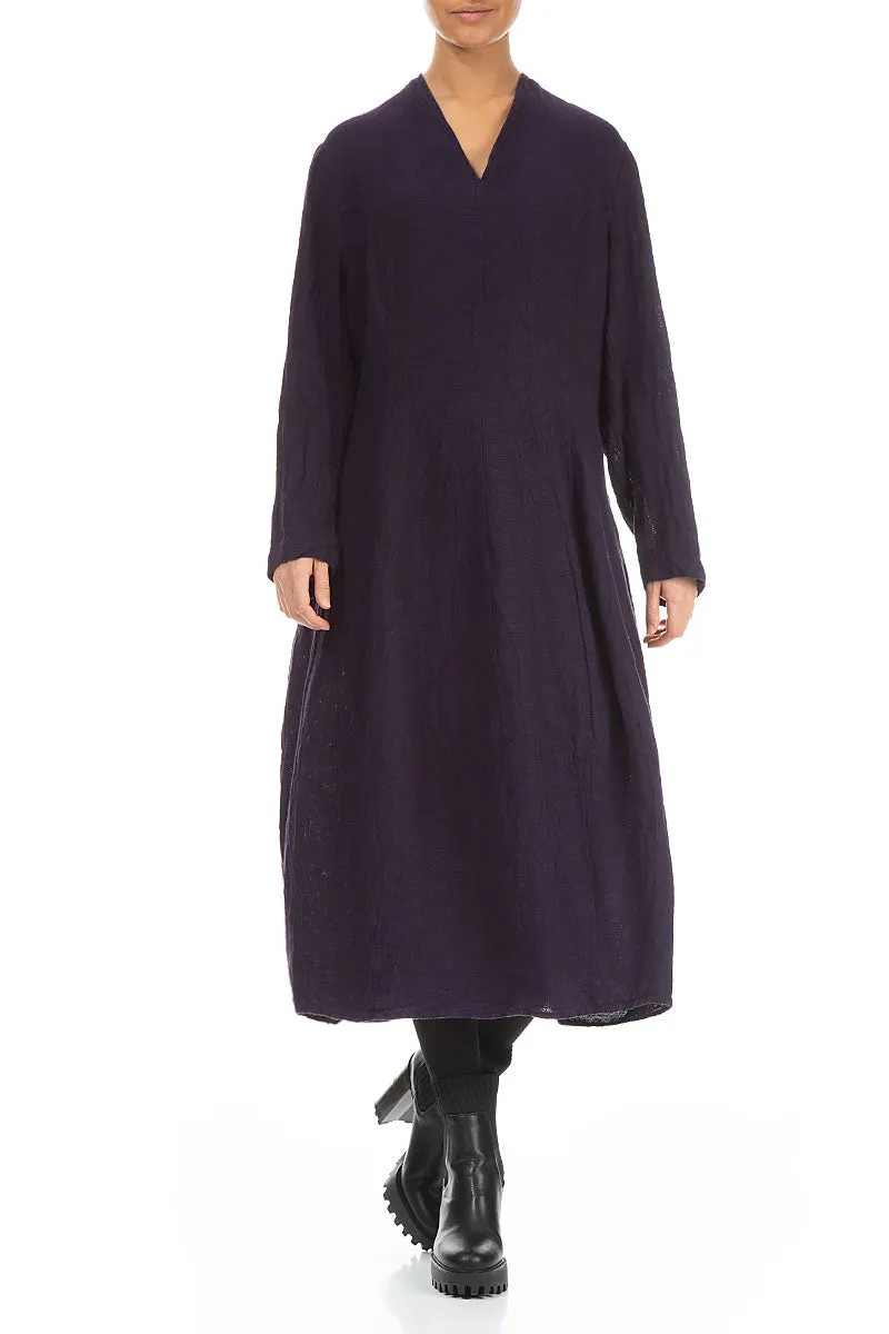 V-Neck Royal Purple M??lange Linen Dress Bio Glow