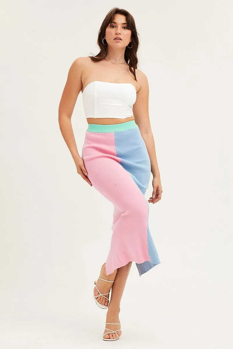 Easy Layer Multi Color Block Knit Midi Skirt