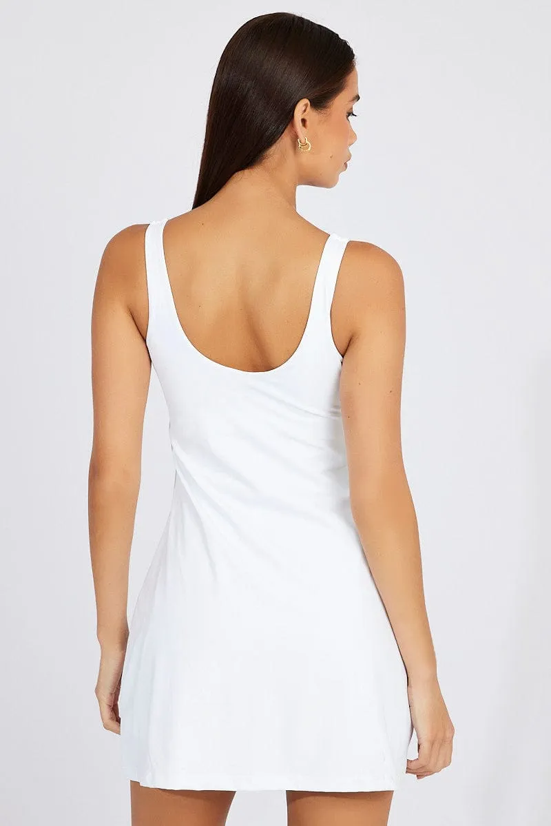 Beat Edge Youthful Fashion White Mini Dress Activewear