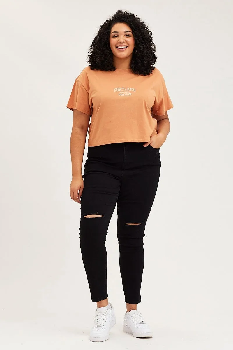 Beige Crop T-shirt Portland Embroidered Cotton Semi AdvancedMoistureManagement Sporty Vibe