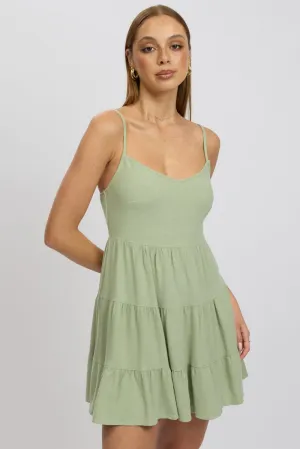 Simple Wear Fun Edge Green Mini Dress Tiered Strappy