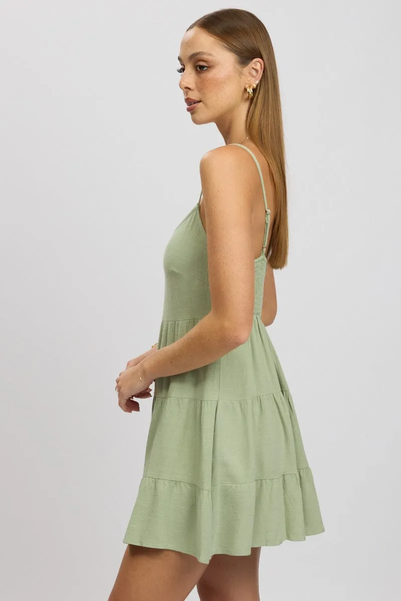 Fashion Rebel Scene Light Green Mini Dress Tiered Strappy
