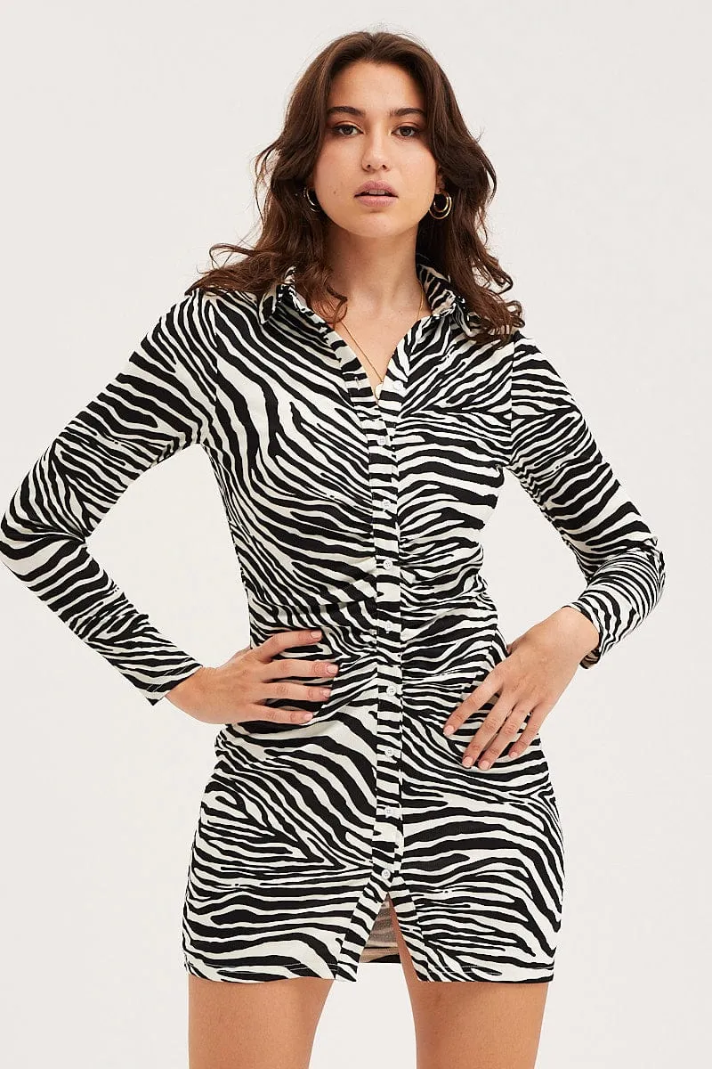 Show Pop Spice Core Print Mini Dress Long Sleeve Evening