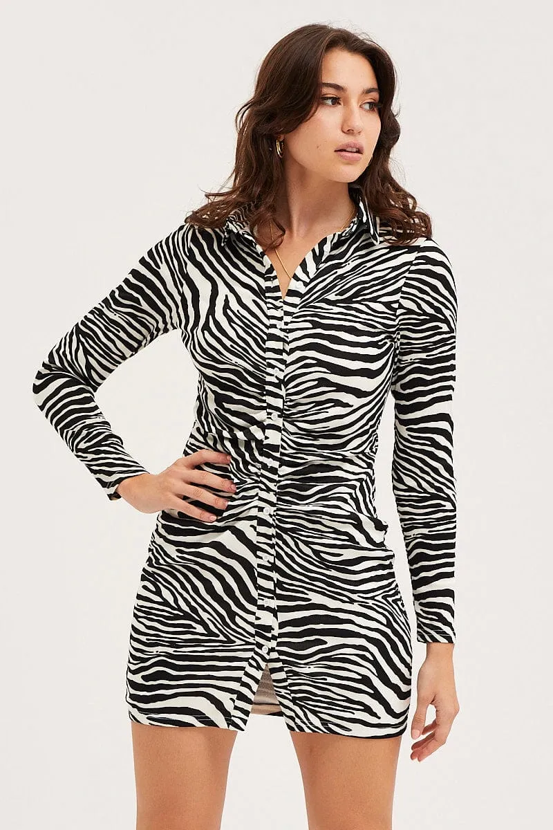 Look Loud Print Mini Dress Long Sleeve Evening