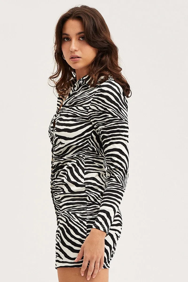 Print Mini Dress Long Sleeve Evening Casual Fit Look