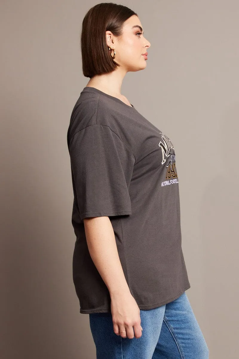 Grey Graphic T-shirt Short Sleeve Crew Neck Fashion-Ready Simple and Light