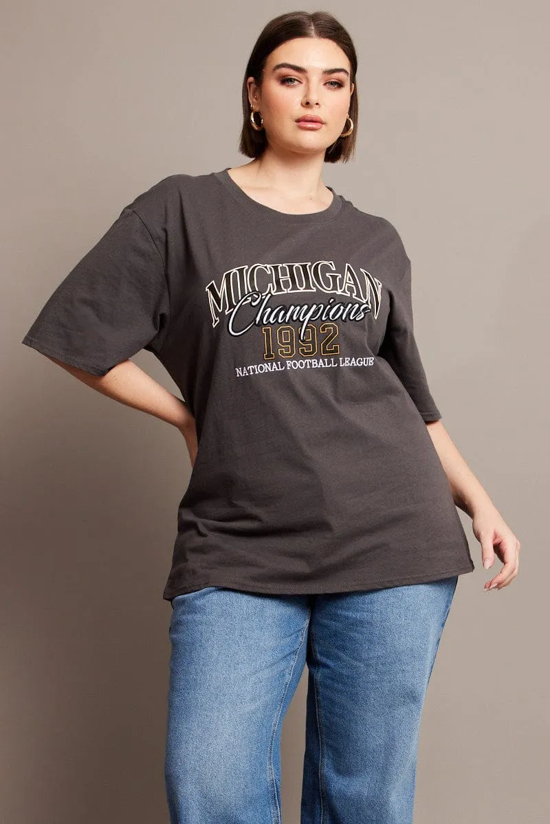 Grey Graphic T-shirt Short Sleeve Crew Neck Chic Comfort Wear