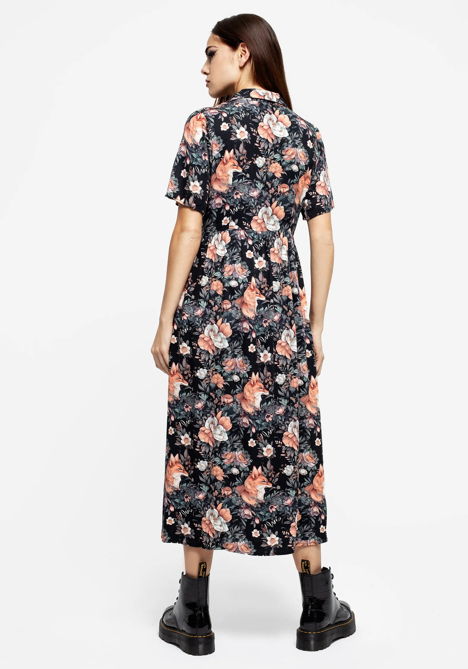 Style Easy Reynard Fox Floral Print Midi Shirt Dress