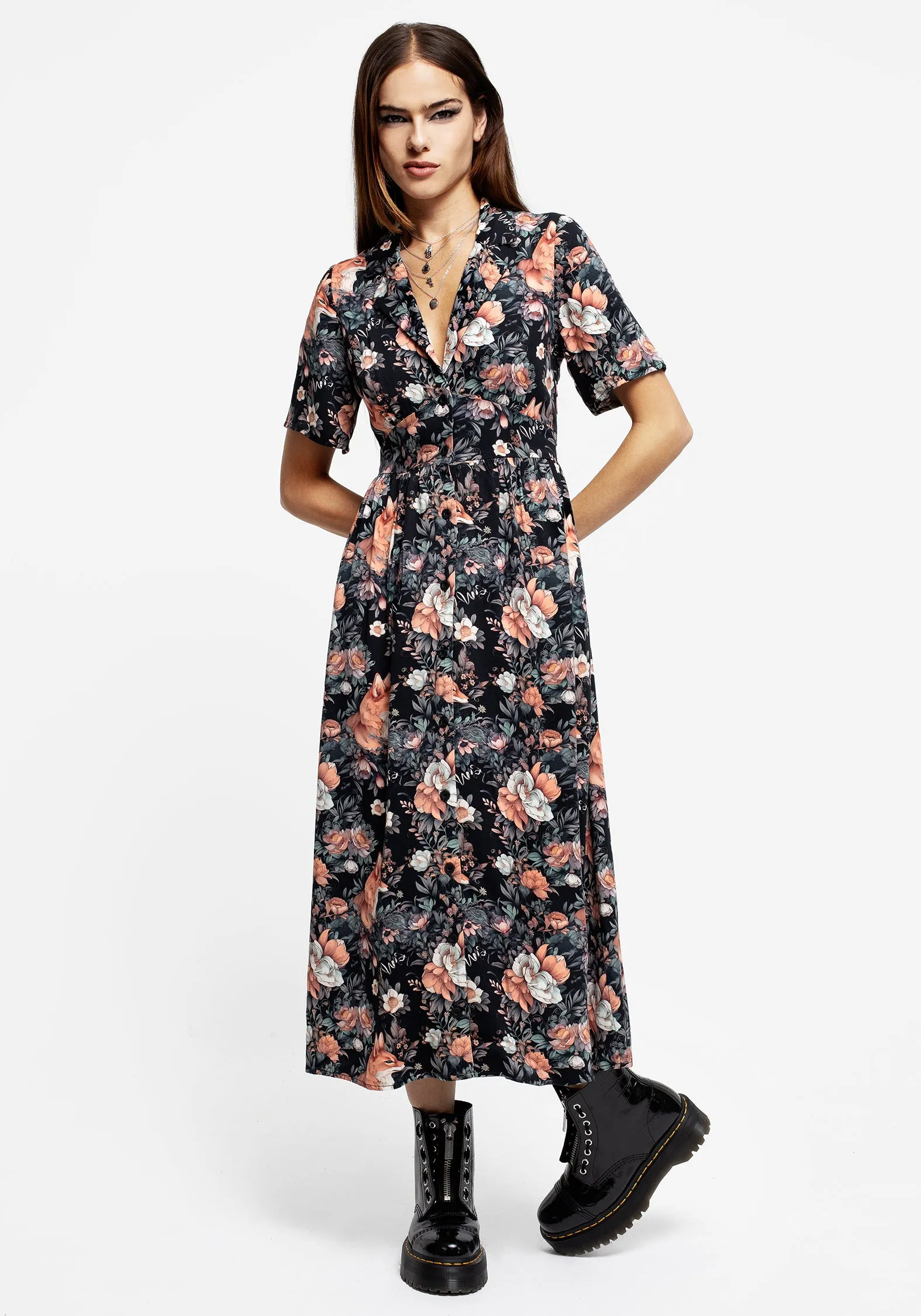 Timelessly stylish midi Reynard Fox Floral Print Midi Shirt Dress
