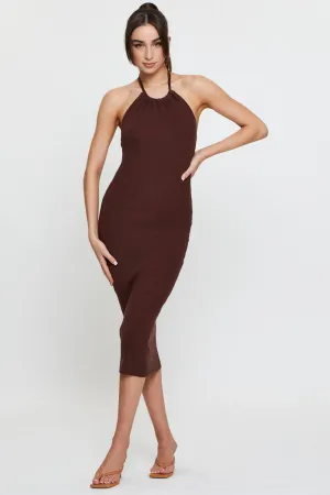 Compact Packable Design NonSlipGrip Brown Knit Dress Midi Halter Neck