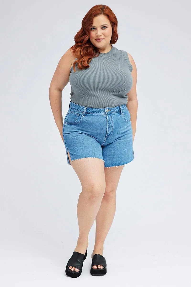 Stylish Blouse Sporty Joggers Grey Tank Top Sleeveless Crew Neck