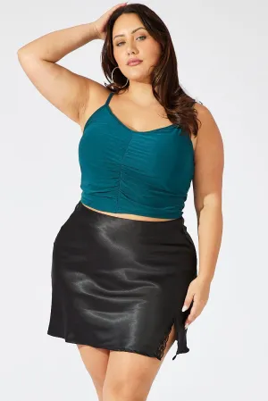 Artisanal Craft Black Lace Trim Satin Skirt