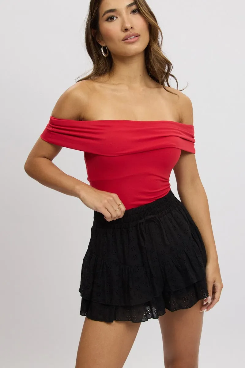 Synthetic Blend Year Round Style Black Skort Skirt Mini Eyelet Fabric