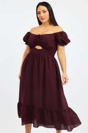 Red Midi Dress Short Sleeve Cut Out Tiered Smart Chic music concert