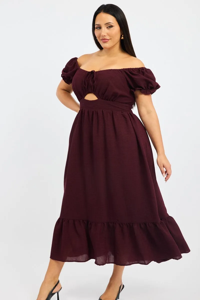 Bead Shine Red Midi Dress Short Sleeve Cut Out Tiered