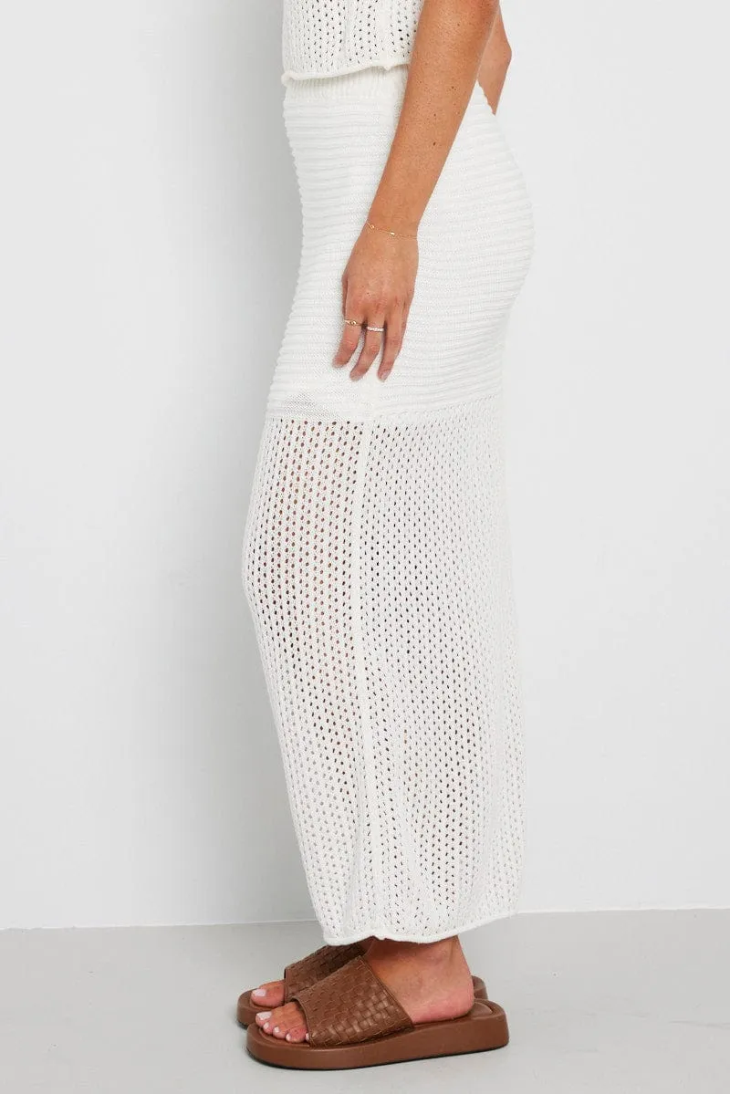White Knit Skirt Midi Crochet Soft Vibe Lightweight Material