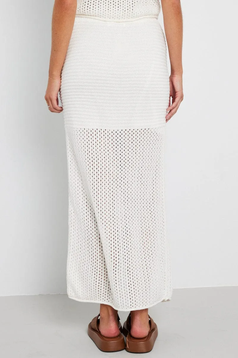 White Knit Skirt Midi Crochet Casual Feel