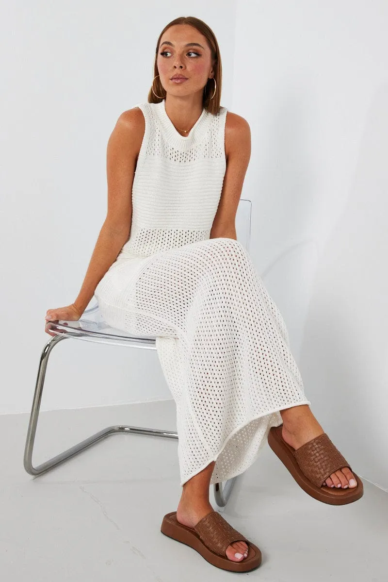 Classic Touch White Knit Skirt Midi Crochet