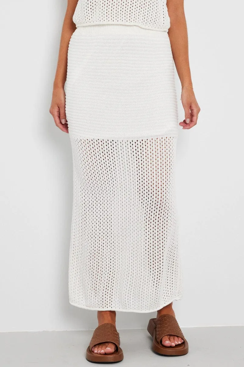 Minimal Look Exclusive Drop White Knit Skirt Midi Crochet