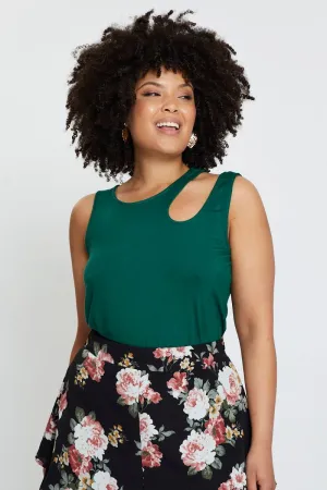 Vacation Mood Green Tank Top Asymmetrical Cut Out Strap Jersey