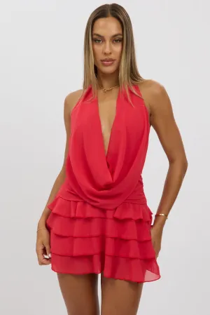 Red Cowl Neck Mini Dress Weekend Fun Bright Beat