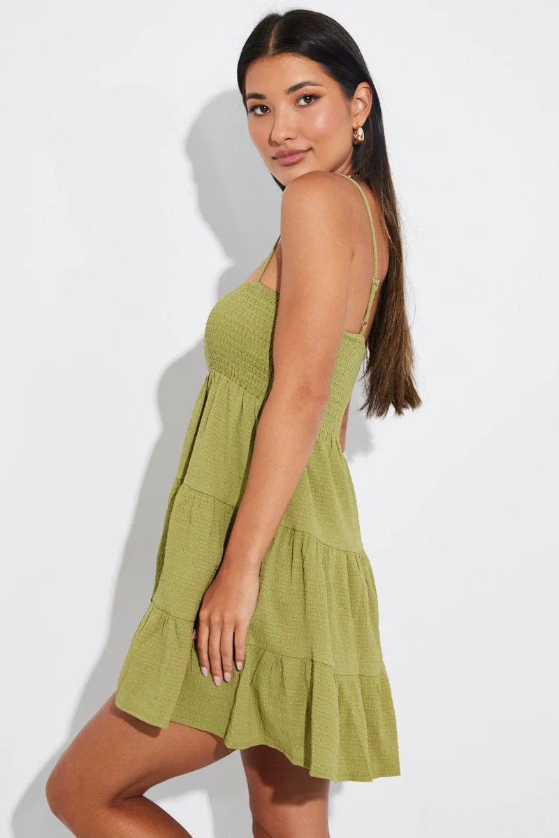 Playful fabric mini dress Smart Casual Style Green Mini Dress Shirred Bust