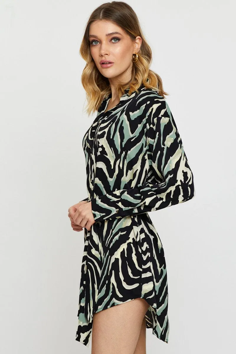 Effortless Fashion Print Mini Dress Long Sleeve Evening