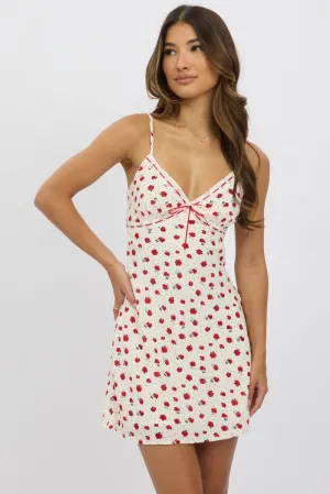 Comfy Fashion Red Ditsy Mini Dress V-Neck Strappy