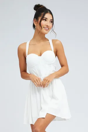 Skin Hug White Fit And Flare Dress Corset Bust Mini