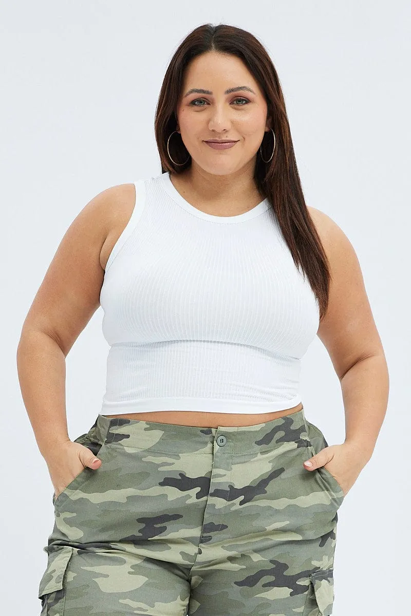 Multi-Purpose Wear White Tank Top Sleeveless Crew Neck Seamless