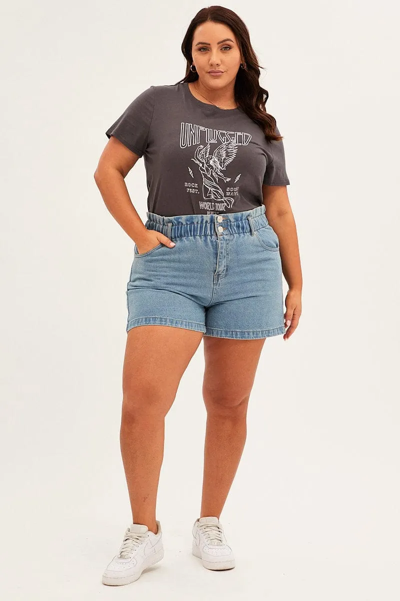 Easy-to-Style Top Cool Weather Wear Grey Graphic T-shirt Unplugged Cotton
