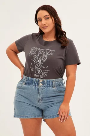 WrinkleFreeFabric Grey Graphic T-shirt Unplugged Cotton