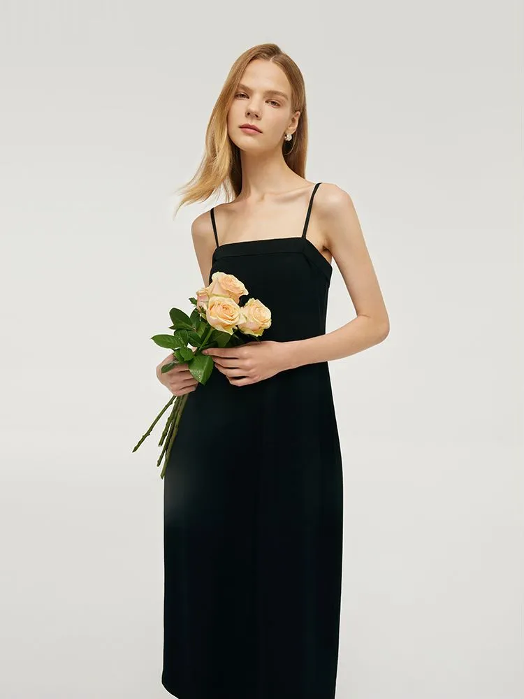 Women Knitted Detachable Spaghetti Strap Midi Dress Opera Hall