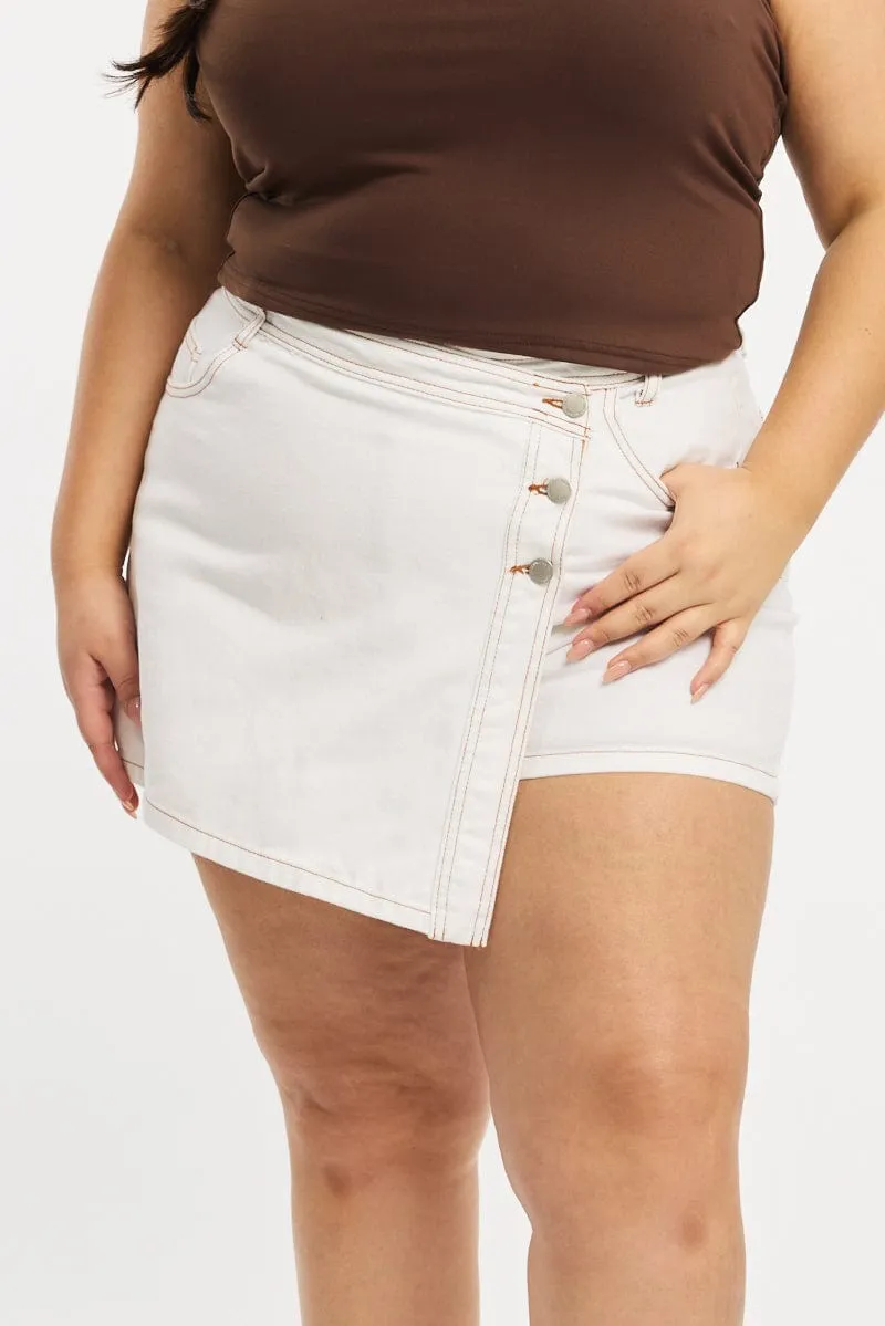 Front Slit White Skorts Mid Rise Wrap