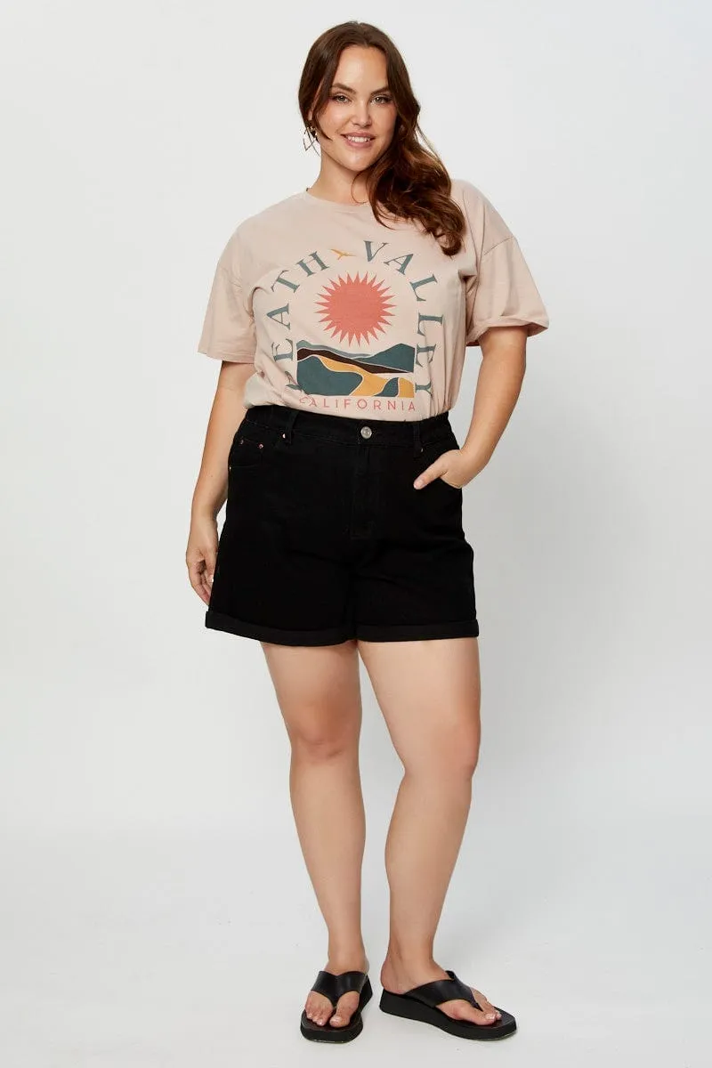 Brown Graphic T-shirt Valley Short Sleeve Cotton Outdoor Wear