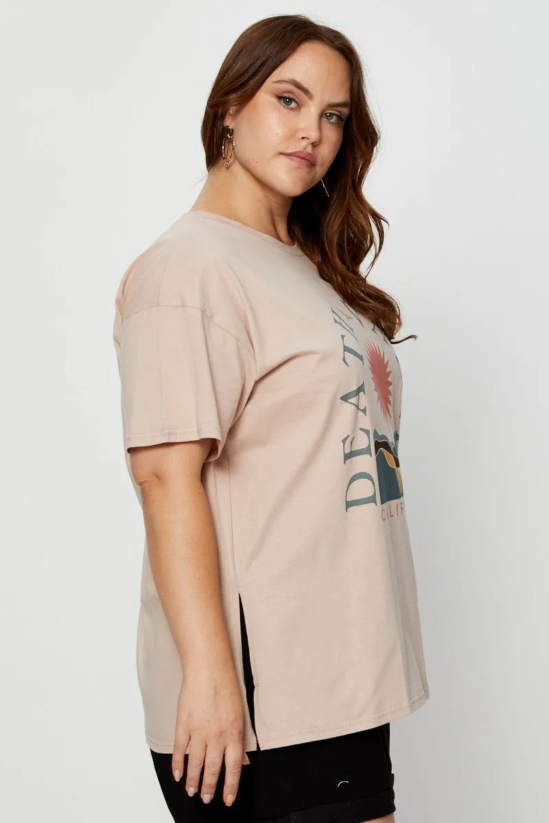 Brown Graphic T-shirt Valley Short Sleeve Cotton All-day style Eco Friendly Production