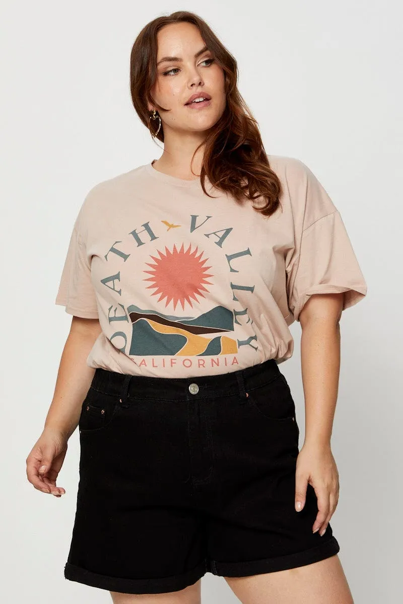 Geometric precision Outdoor Adventure Brown Graphic T-shirt Valley Short Sleeve Cotton