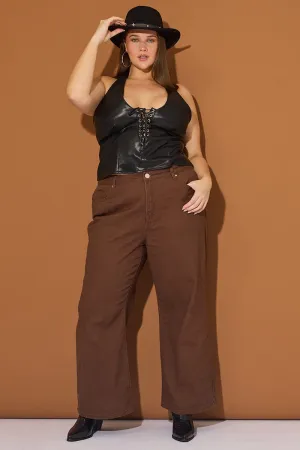 Spring Mood Smooth Work Meeting City Walk Autumn Days Lightweight Brown Straight Jeans Mid Rise