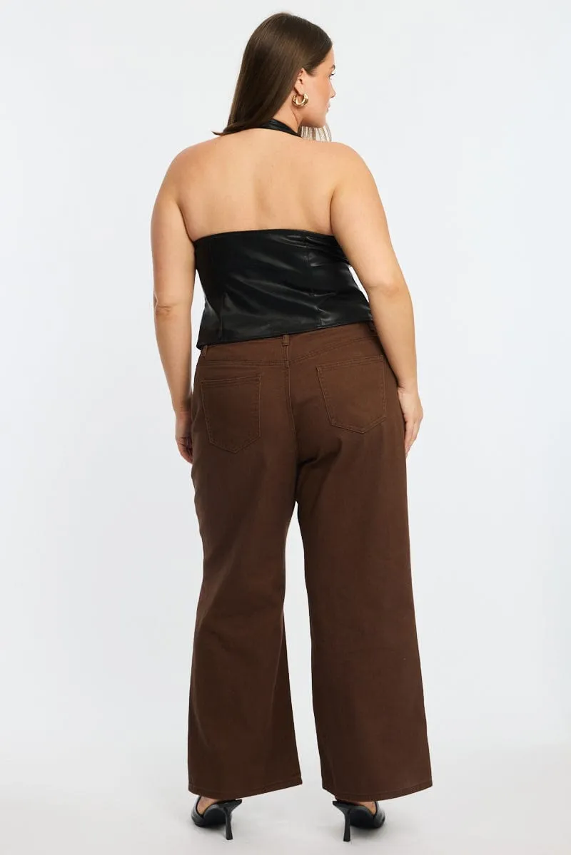 Brown Straight Jeans Mid Rise clean look