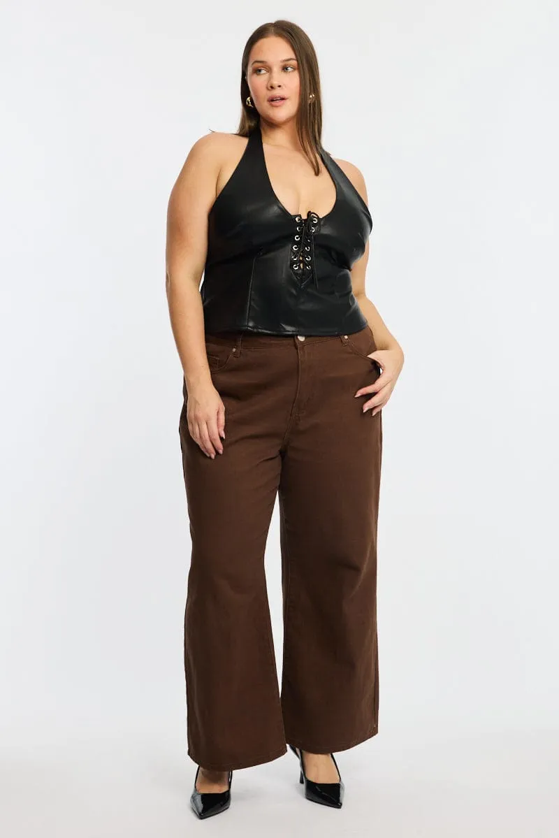 Minimalist Design Brown Straight Jeans Mid Rise