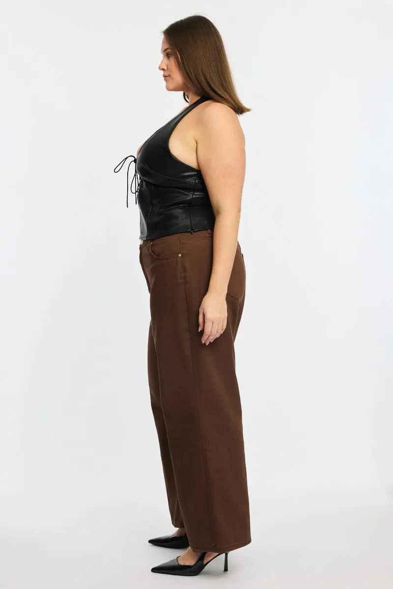 Brown Straight Jeans Mid Rise Leisure Ready Everyday Wear