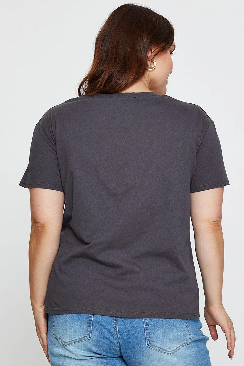 Valentine's Day Grey Graphic T-shirt Motorcycle Short Sleeve Cotton