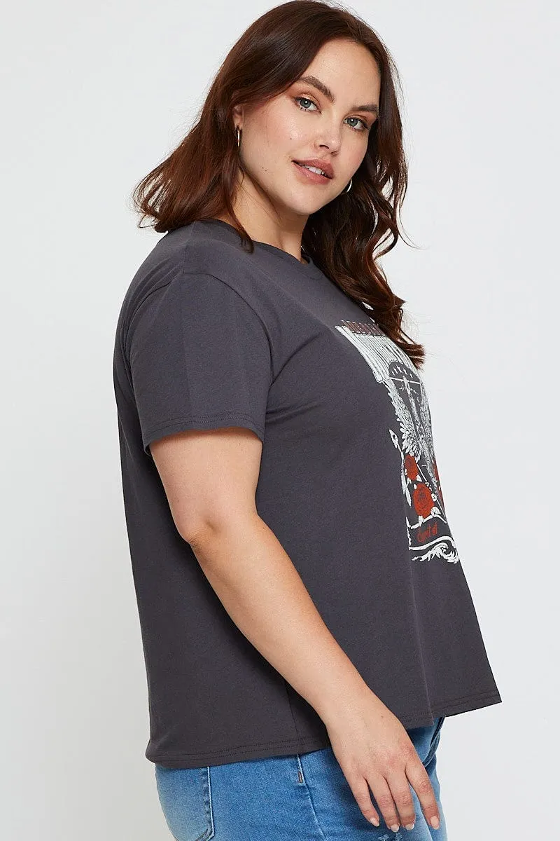 Premium Comfort Grey Graphic T-shirt Motorcycle Short Sleeve Cotton