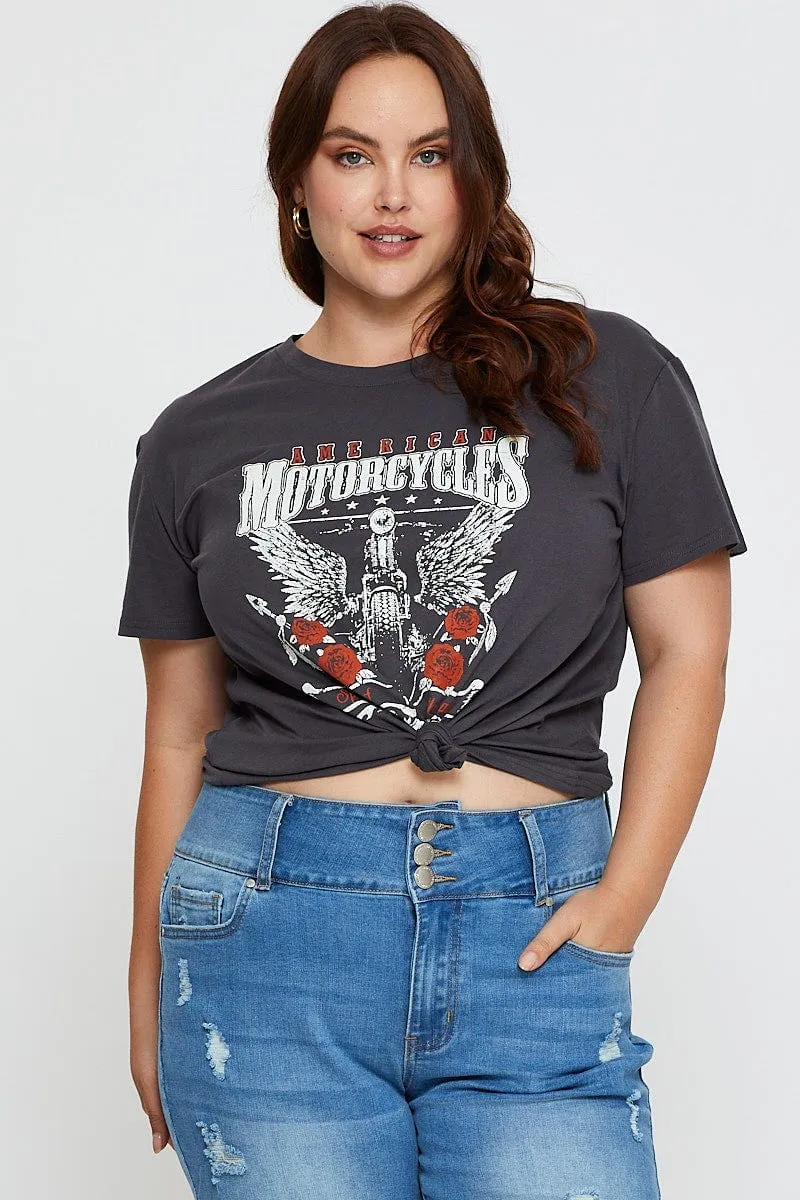 Solid color purity Grey Graphic T-shirt Motorcycle Short Sleeve Cotton
