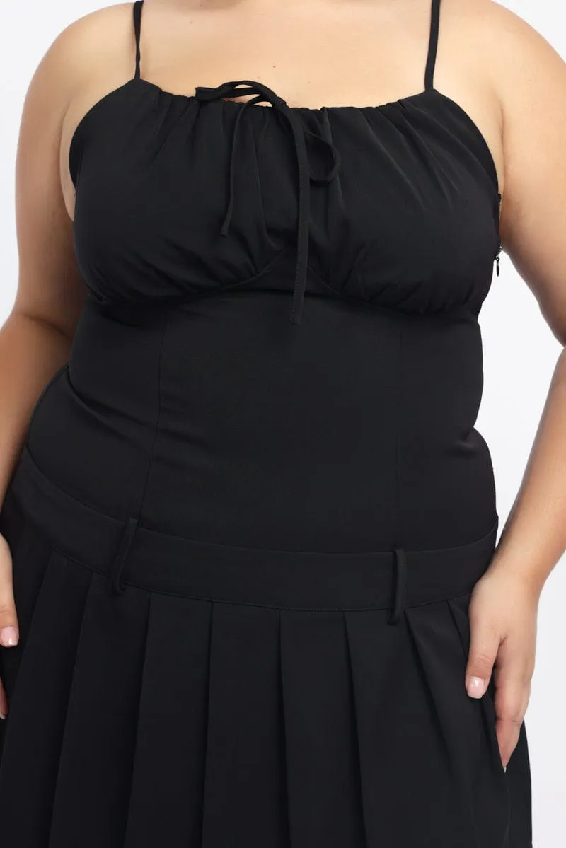 Edge Shine Floral Wear Black Bow Front Pleated Mini Dress