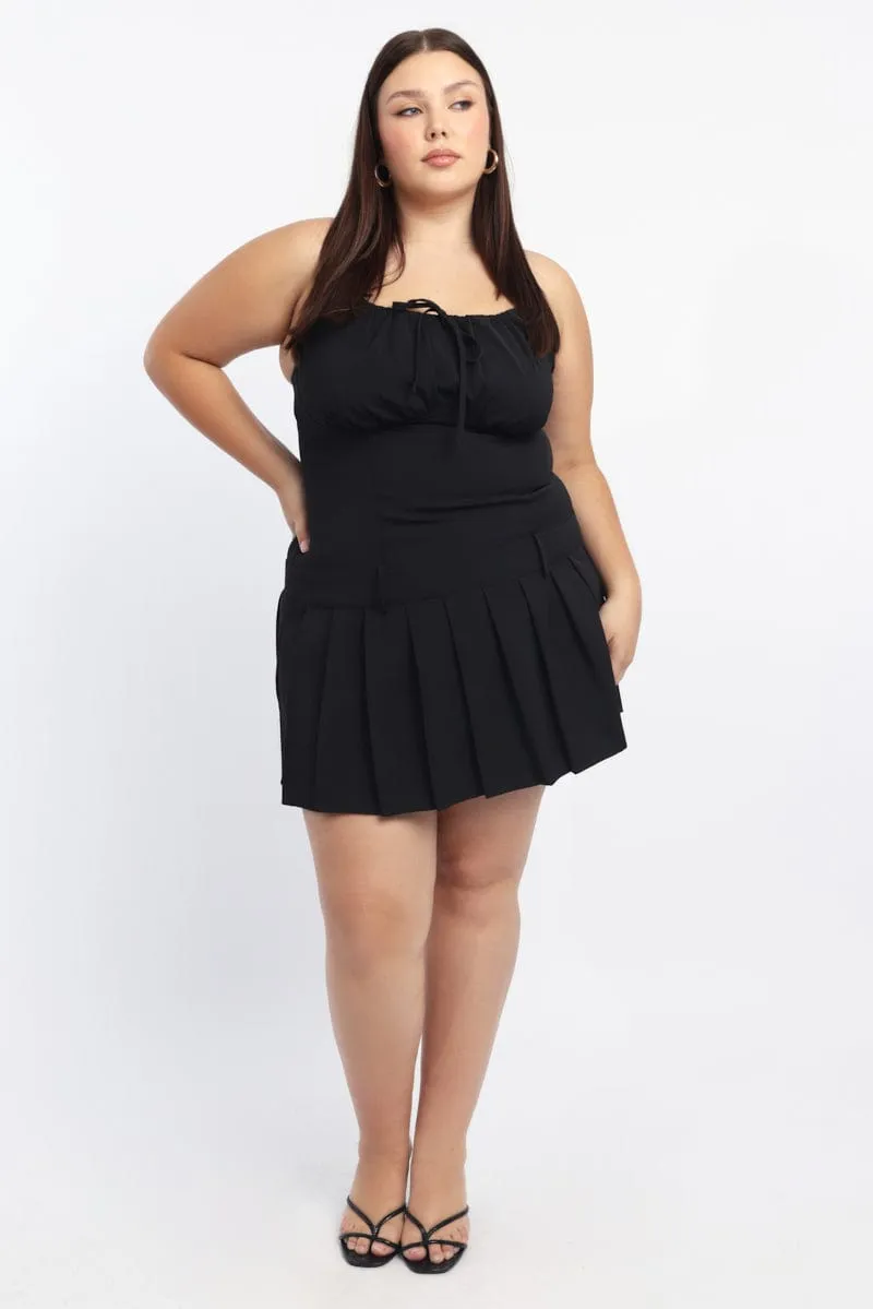 Black Bow Front Pleated Mini Dress Youthful Chic
